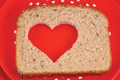 Bread with heart cut in it