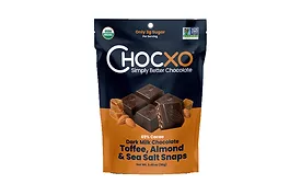Chocxo launches Dark Milk Chocolate Toffee, Almond, & Sea Salt Snaps at Sweets & Snacks Expo