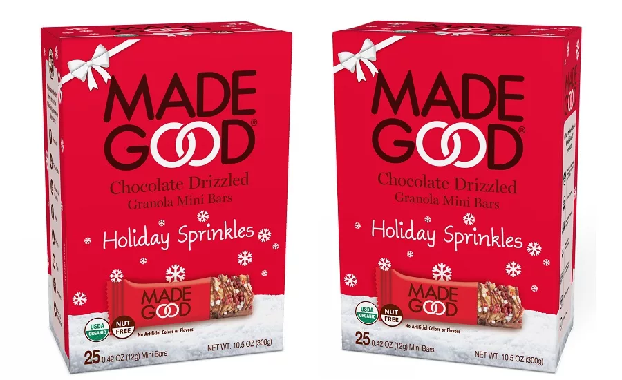 MadeGood debuts Holiday Sprinkles Drizzled Granola Mini Bars