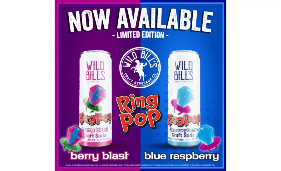 Will Bill's Olde Fashioned Soda Co., Bazooka unveil limited-edition Ring Pop soda