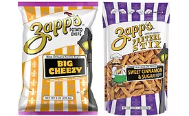 Zapp's debuts cheesy kettle chips, cinnamon pretzels