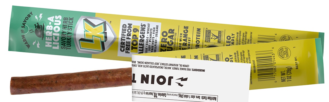 Packages of LK Snacks meat sticks