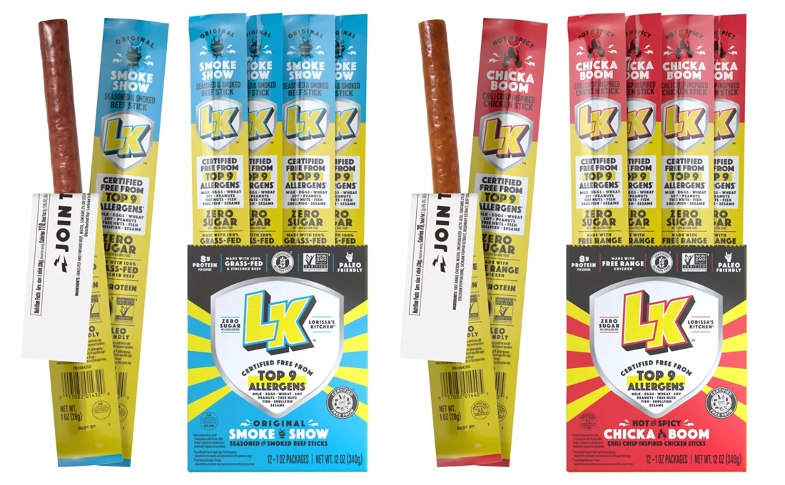 Cartons and packages of LK Snacks meat sticks