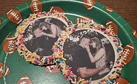 Cookies with Taylor Swift and Travis Kelce on a football plate