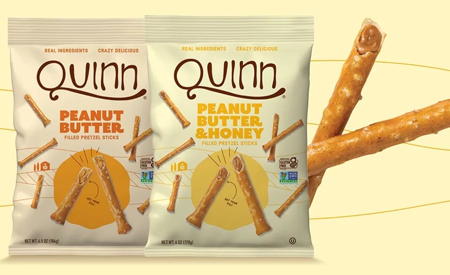 Packages of Quinn Filled Pretzel sticks in two flavors