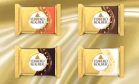 ferrero rocher chocolate squares gold background