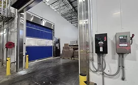 Blue overhead door and Rytec controls in snack facility