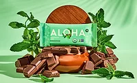 AlohaFiber_lead.jpg Chocolate Mint Aloha bar on green background