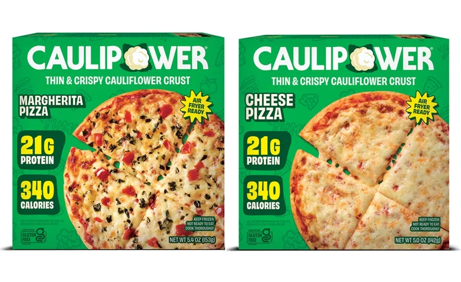 Green cartons of Caulipower frozen pizzas