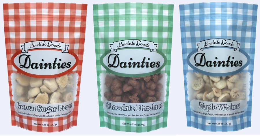 Three pouches of Lowtide meringue cookies