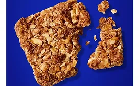 Granola square on blue background