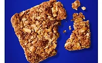 Granola square on blue background
