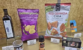 Photos of various private-label products in a display