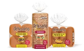 Three packages of Artesano bread and buns