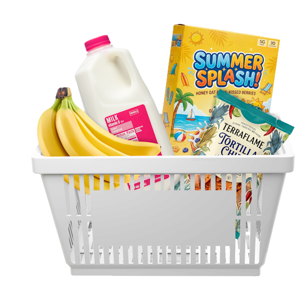 grocery basket with snack