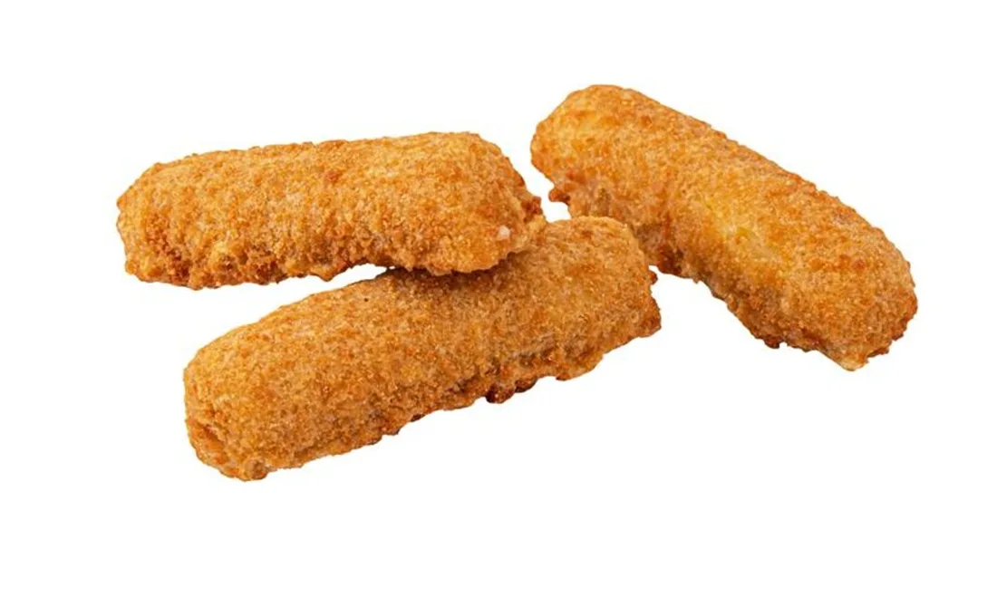 Three mozzarella sticks on white background