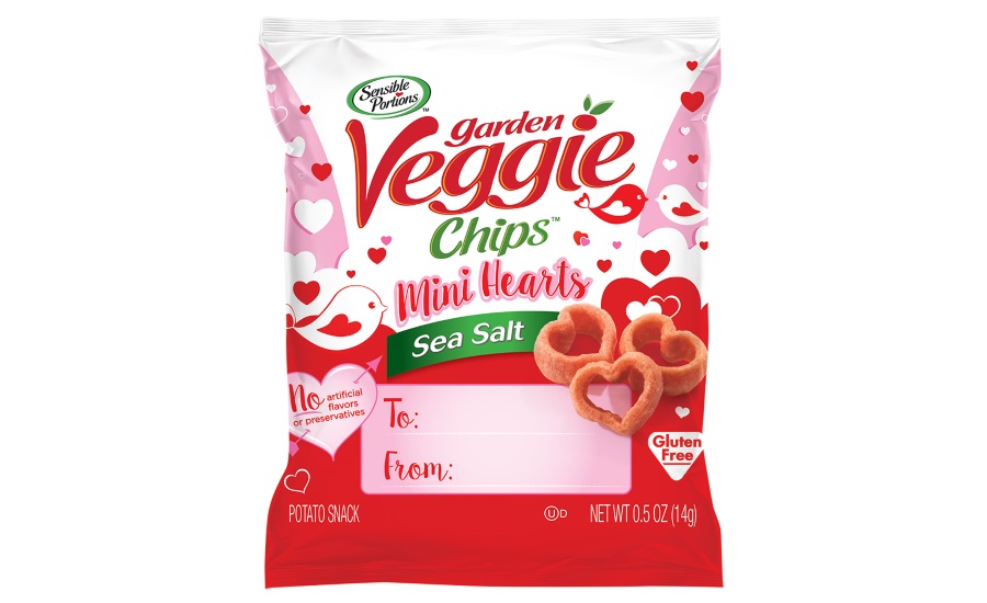 Hain Celestial Sensible Portions garden veggie chips in mini heart shapes
