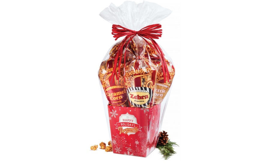 Popcornopolis Red Snowflake Gift Basket popcorn