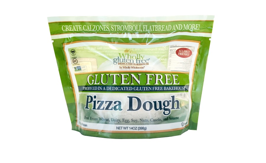Wholly Wholesome Gluten-Free Pizza Dough, with new packaging