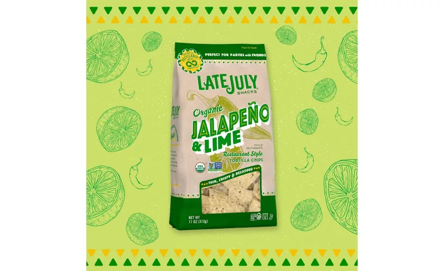 Late July Jalapeño & Lime tortilla chips, and Chia & Quinoa crackers