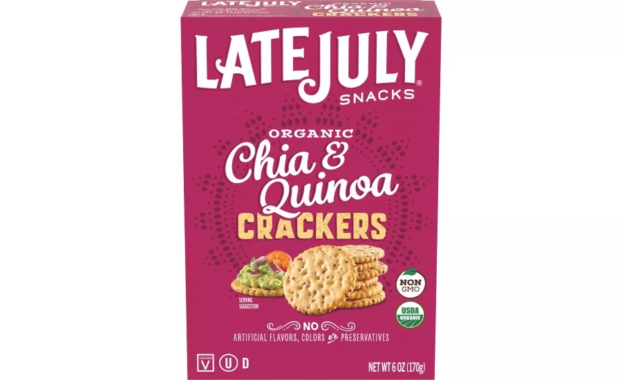 Late July Jalapeño & Lime tortilla chips, and Chia & Quinoa crackers