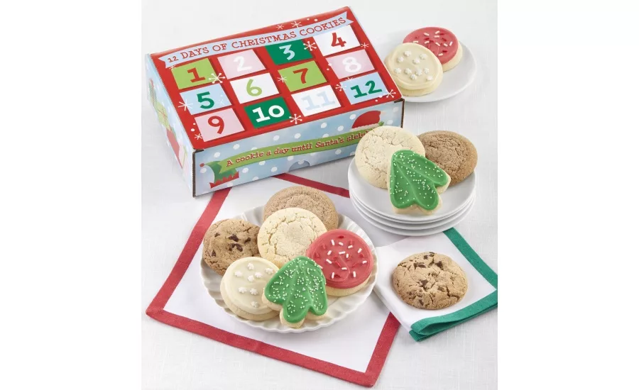 Cheryls Cookies National Cookie Day Sampler, Advent Calendar Cookie Box, Collectors Edition Station Wagon Cookie Jar, and Sparkling Cookie Gift Boxes.