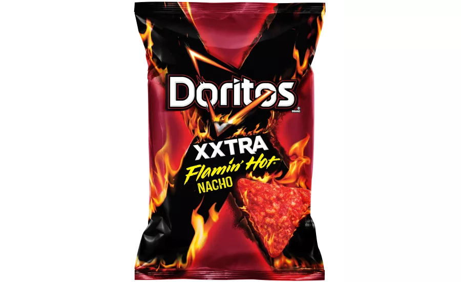Doritos Xxtra Flamin Hot Nacho chips and Cheetos Flamin Hot Spicy Pepper Puffs