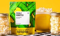Opopop debuts 'Pickle Monster' Dill Pickle Flavor Wrapped Popcorn Kernels