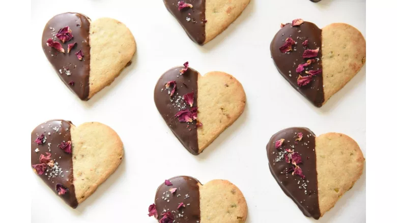 Breadblok Chocolate-Dipped Rose & Pistachio Shortbread Gluten-Free Cookies