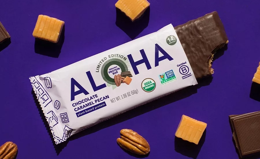 Aloha limited-edition Chocolate Caramel Pecan protein bar