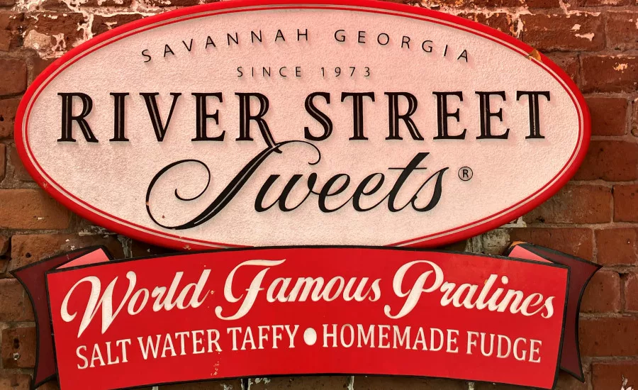 River Street Sweets World Famous Pralines Sign