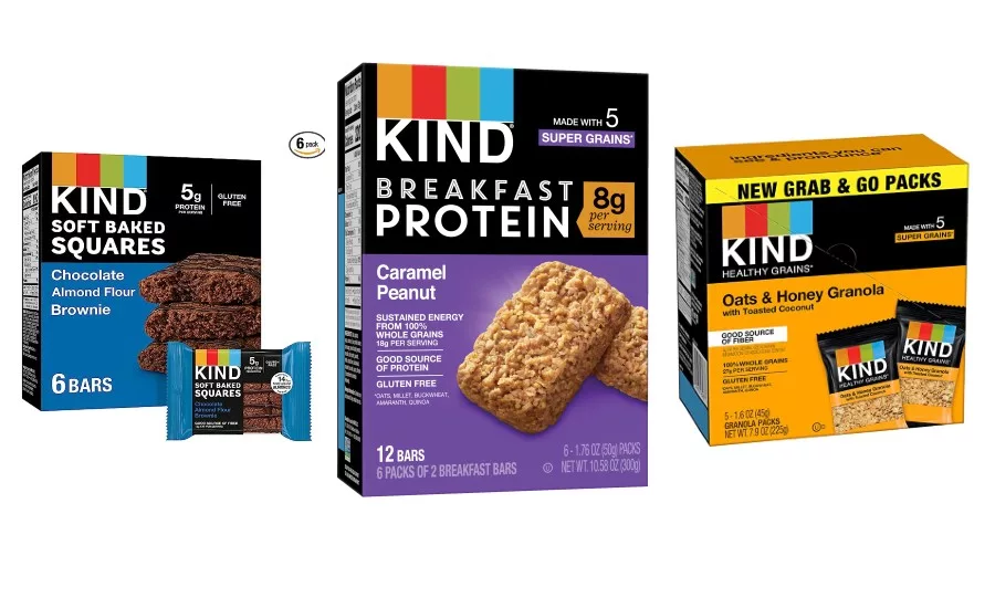 Kind protein bar, Soft Baked Squares, and grab-and-go granola packs