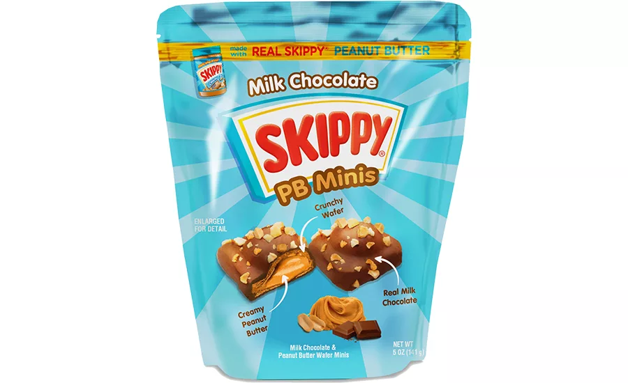 Milk chocolate Skippy PB Minis in teal pouch packaging