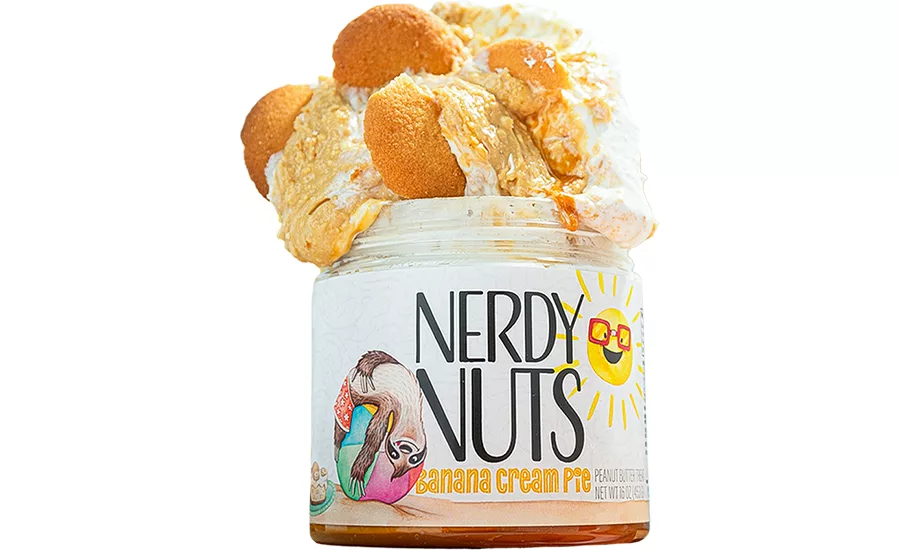 Nerdy Nuts in jar with product heaping out of the top