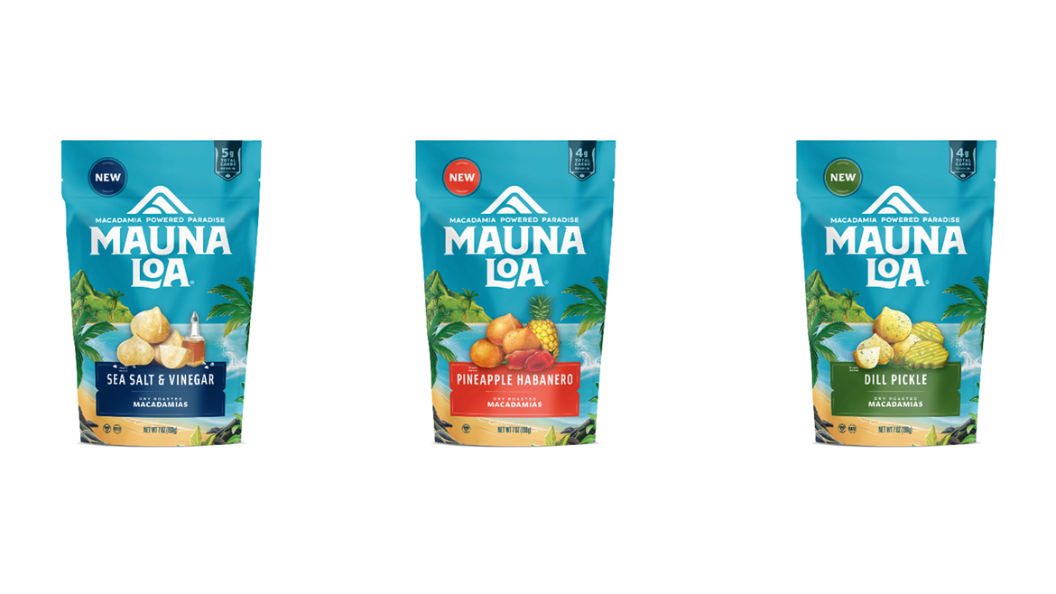 Pouches of Mauna Loa Dill Pickle macadamia nuts