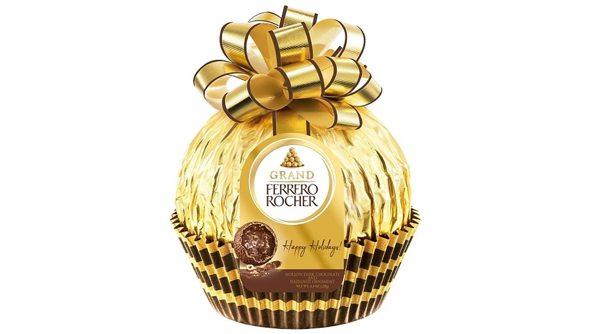 Candy container shaped like a giant Ferrero Rocher piece