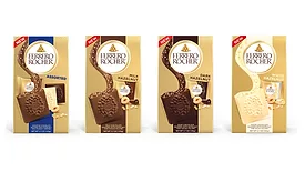 Gold pouches of assorted Ferrero Rocher Chocolate Squares