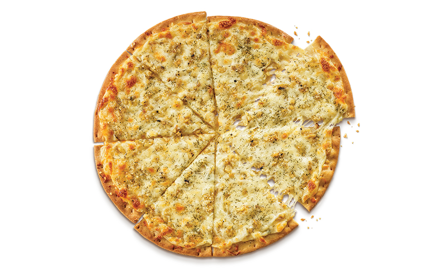 Caulipower’s new frozen dill pickle pizza with one slice pulled out.