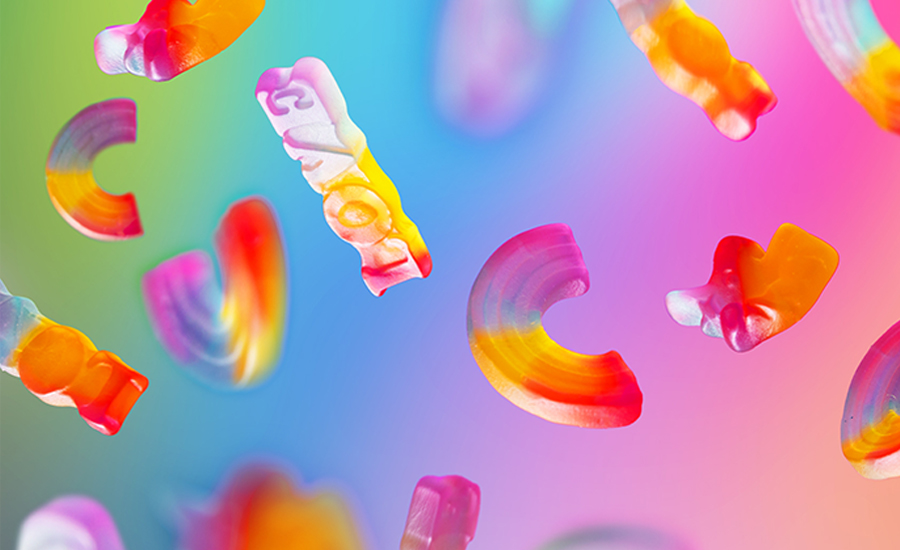 rainbow themed plant based gummy candy