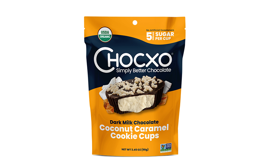 ChocXO Dark Milk Chocolate Coconut Caramel Cookie Cups. 