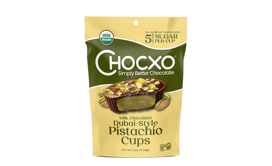 ChocXO Organic Milk Chocolate Dubai-Inspired Pistachio Cups. 