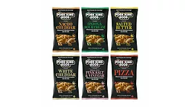 Packages of assorted Pork King Good pork rinds flavors