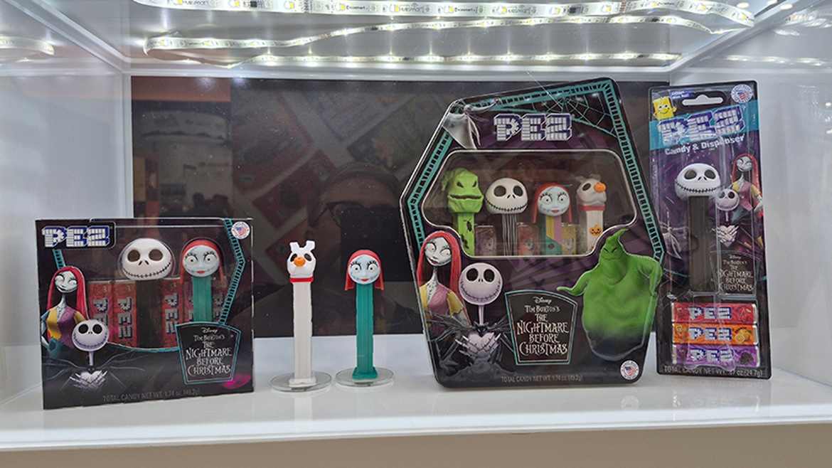 Nightmare Before Christmas candy at the PEZ booth at the 2025 Sweets & Snacks Expo.