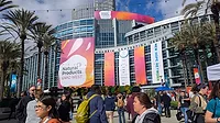 Anaheim Convention Center with Expo West banners Anaheim Convention Center with Expo West banners