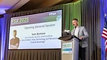 This image captures the opening general session of the FSX 2025: Food Solutions Exchange & Conference, where Sam Bertram, Co-Founder and CEO of OnePointOne, delivered a keynote speech. 