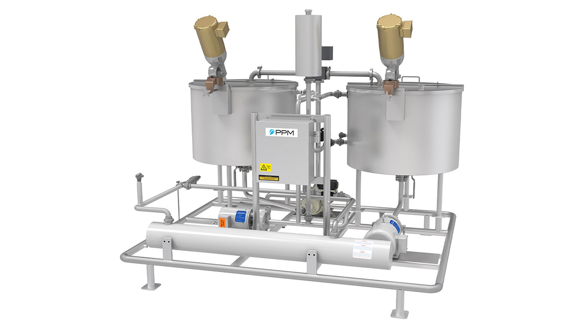 This item is a PPM Seasoning Twin Tank System used for processing, seasoning, and coating in the food industry. 