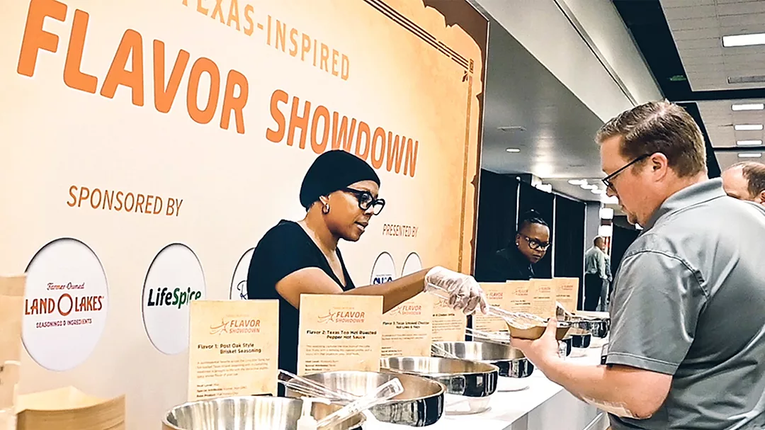 The image displays a "Flavor Showdown" event featuring Texas-inspired seasonings.