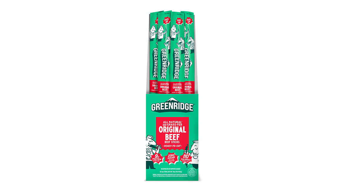 Green and red carton of Greenridge Original Beef sticks