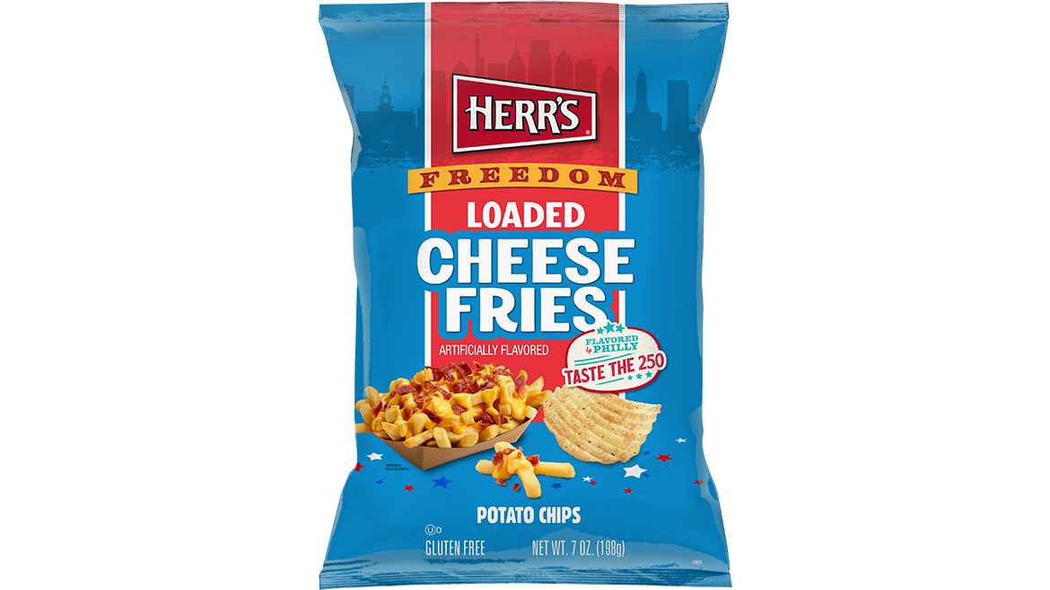 7 oz bag of Herr's "Freedom" Loaded Cheese Fries flavored potato chips