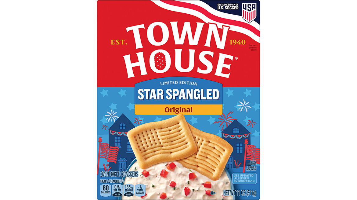 Red, white, and blue carton of Town House Star-spangled Crackers
